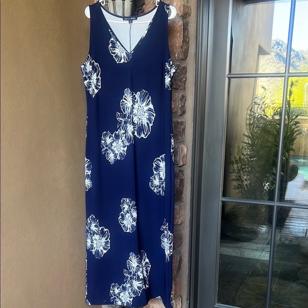 Boston Proper Elegant Navy Floral Dress Sz: L